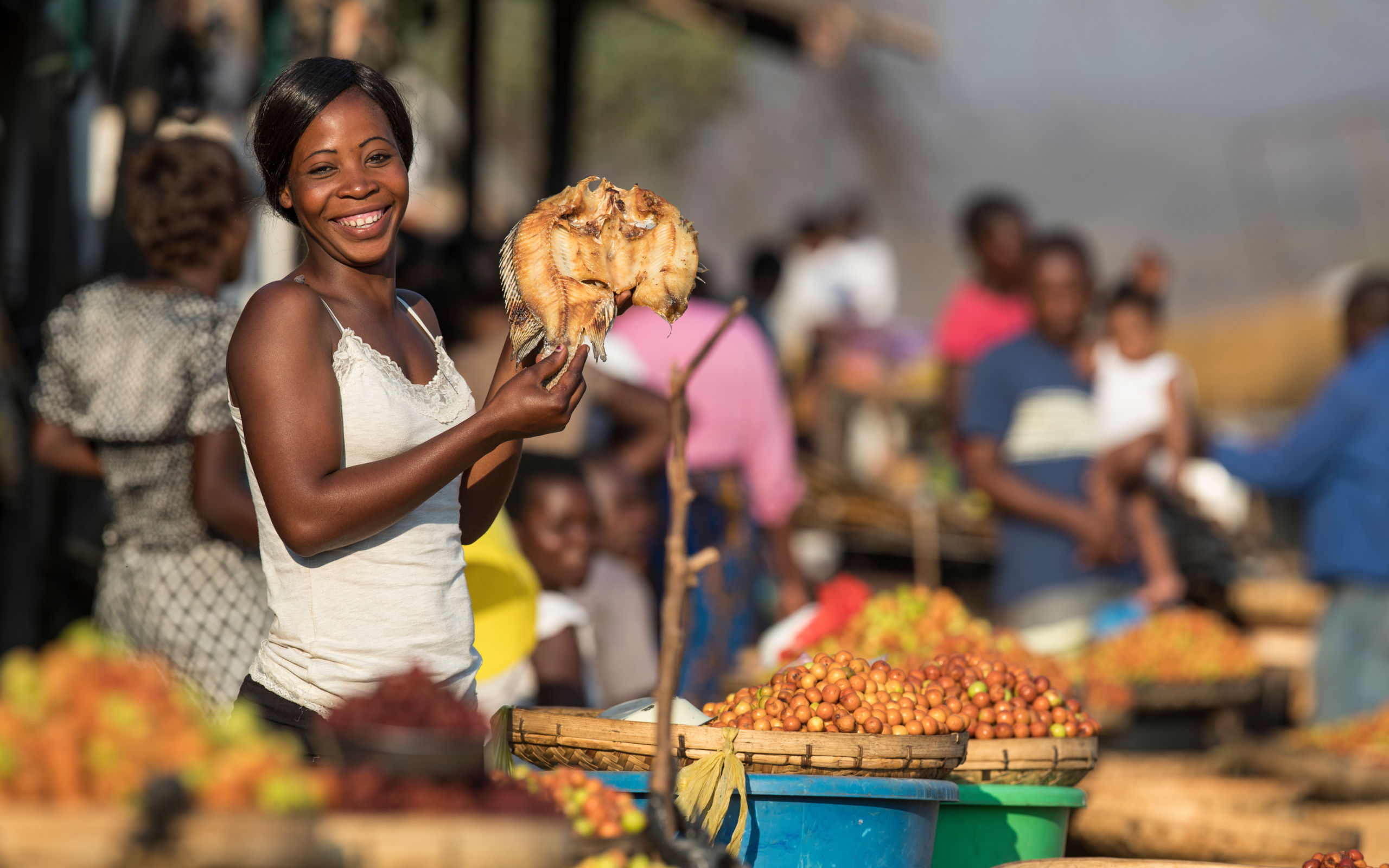 Fisheries - Fish seller at Luangwa bridge market Zambia © James Suter _ Black Bean Productions _ WWF-US